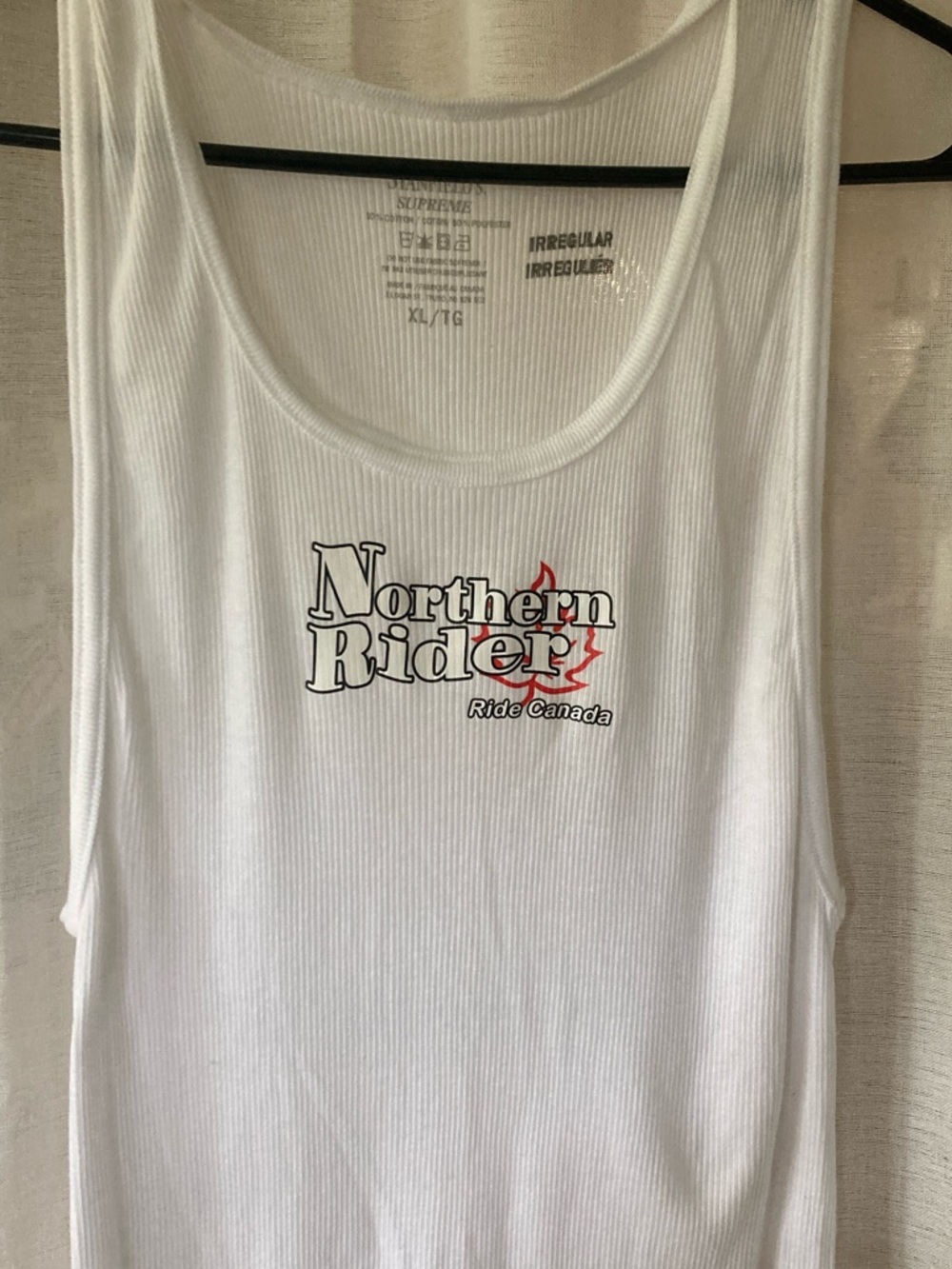 Northern Rider White Ribbed Tank Top with Red Accent